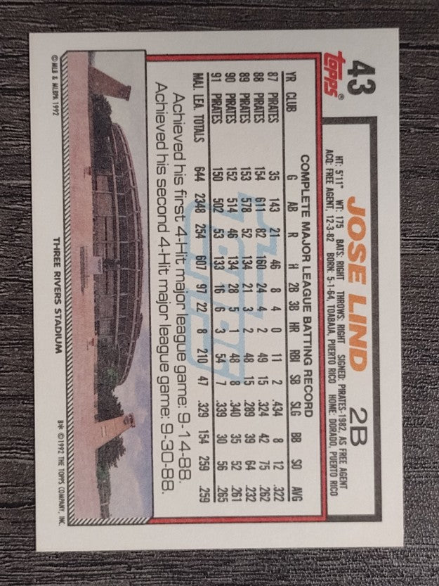 1992 Topps #43 Jose Lind