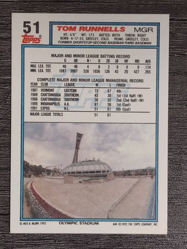 1992 Topps #51 Tom Runnells MG