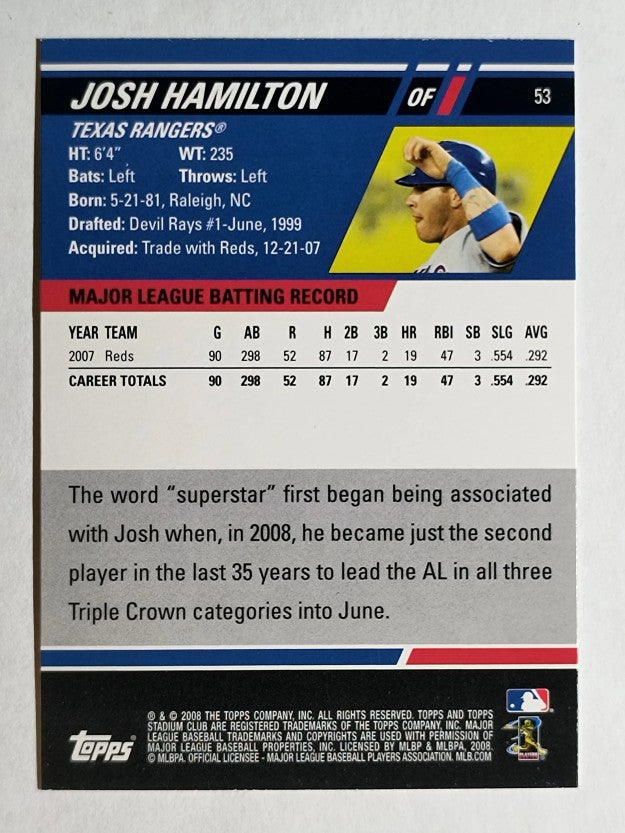 2008 Stadium Club #53 Josh Hamilton