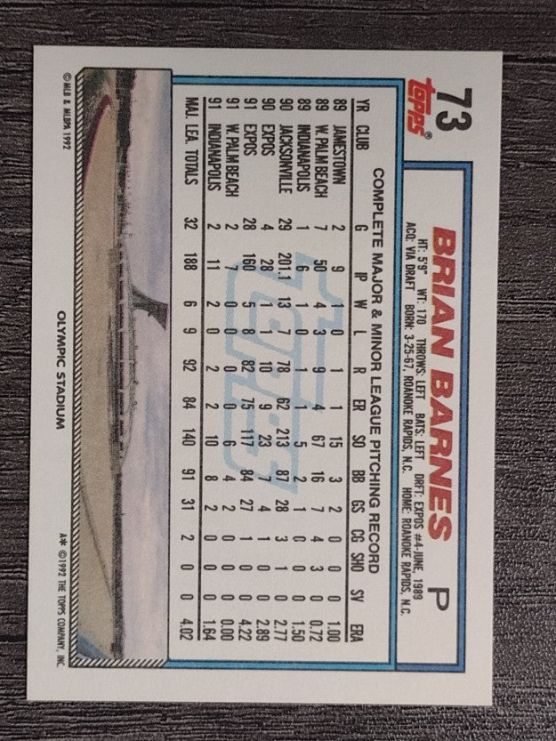 1992 Topps #73 Brian Barnes