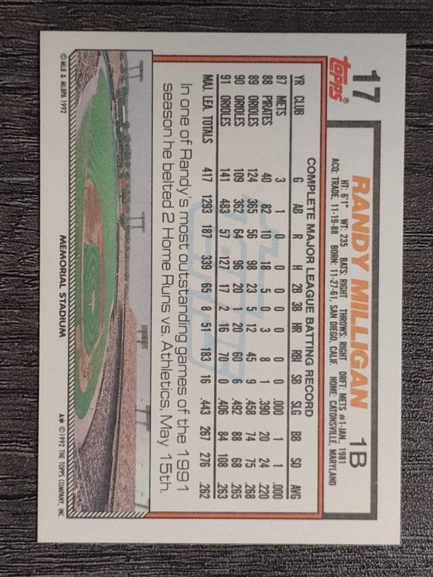 1992 Topps #17 Randy Milligan