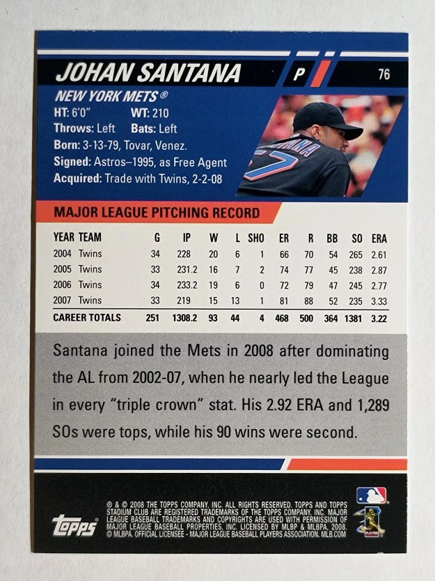 2008 Stadium Club #76 Johan Santana