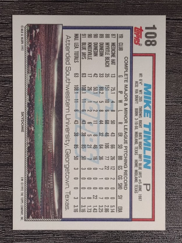 1992 Topps #108 Mike Timlin