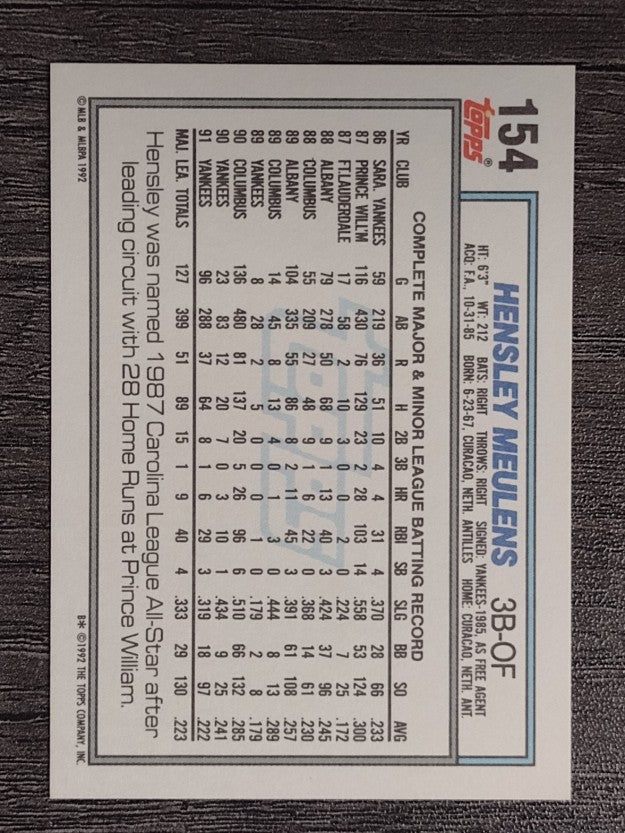 1992 Topps #154 Hensley Meulens