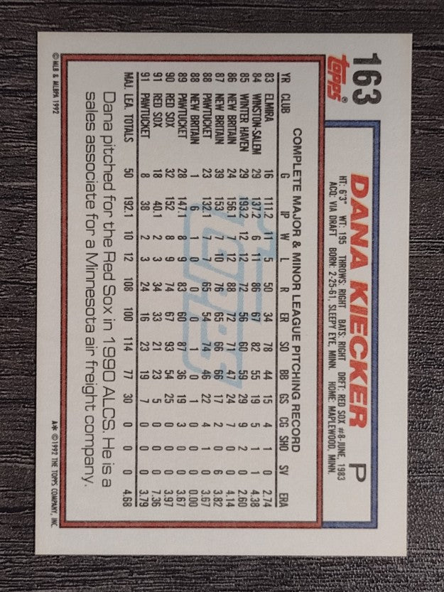1992 Topps #163 Dana Kiecker