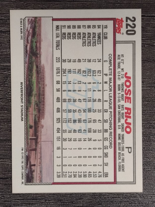 1992 Topps #220 Jose Rijo