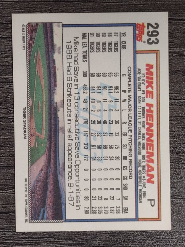 1992 Topps #293 Mike Henneman