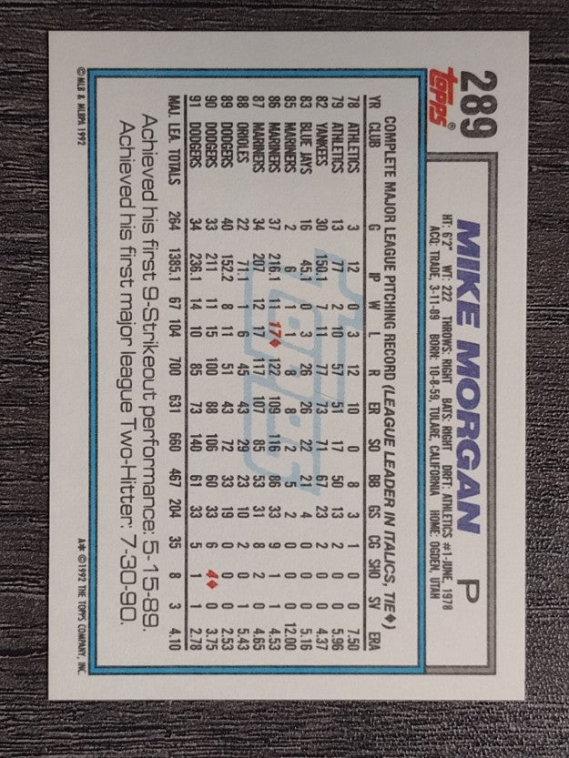 1992 Topps #289 Mike Morgan