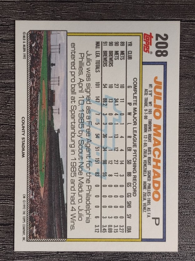 1992 Topps #208 Julio Machado