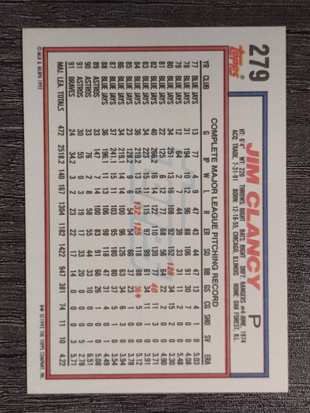 1992 Topps #279 Jim Clancy