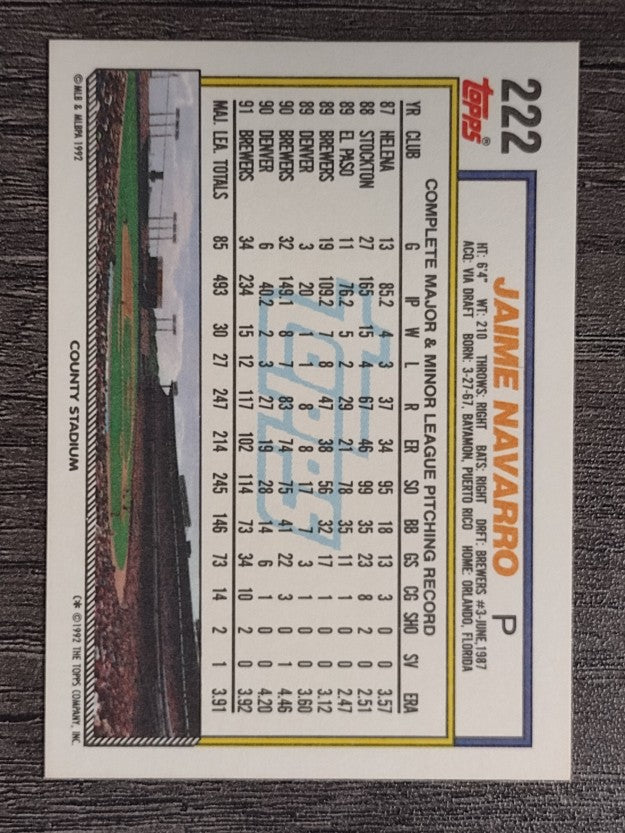 1992 Topps #222 Jaime Navarro