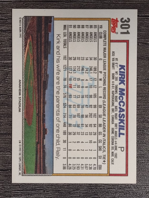 1992 Topps #301 Kirk McCaskill