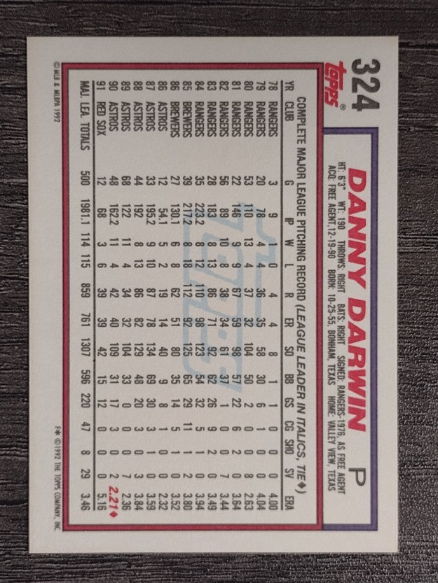1992 Topps #324 Danny Darwin