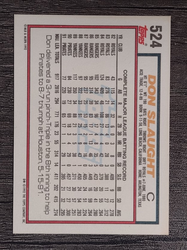 1992 Topps #524 Don Slaught