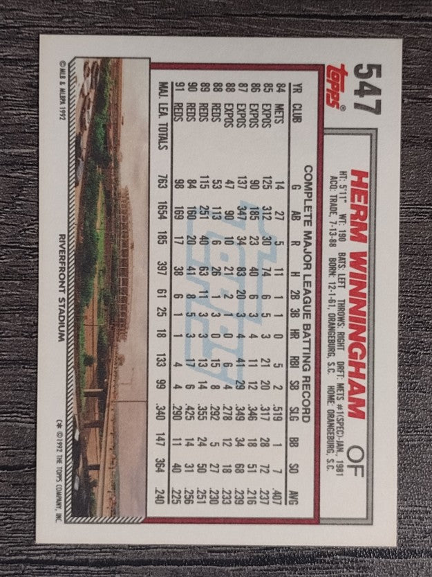 1992 Topps #547 Herm Winningham