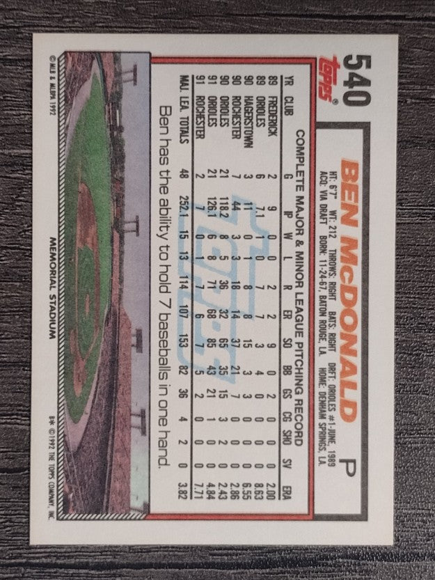 1992 Topps #540 Ben McDonald