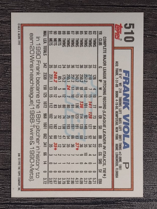 1992 Topps #510 Frank Viola