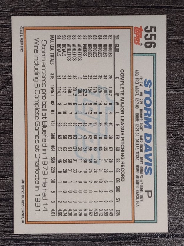 1992 Topps #556 Storm Davis