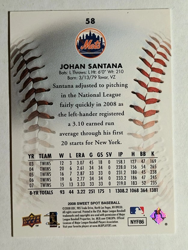 2008 Sweet Spot #58 Johan Santana