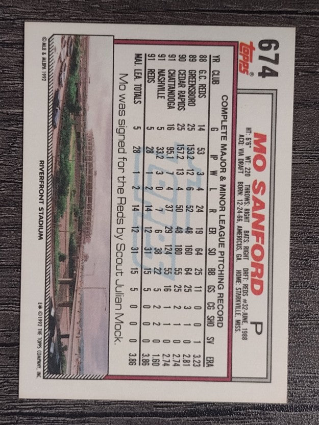 1992 Topps #674 Mo Sanford