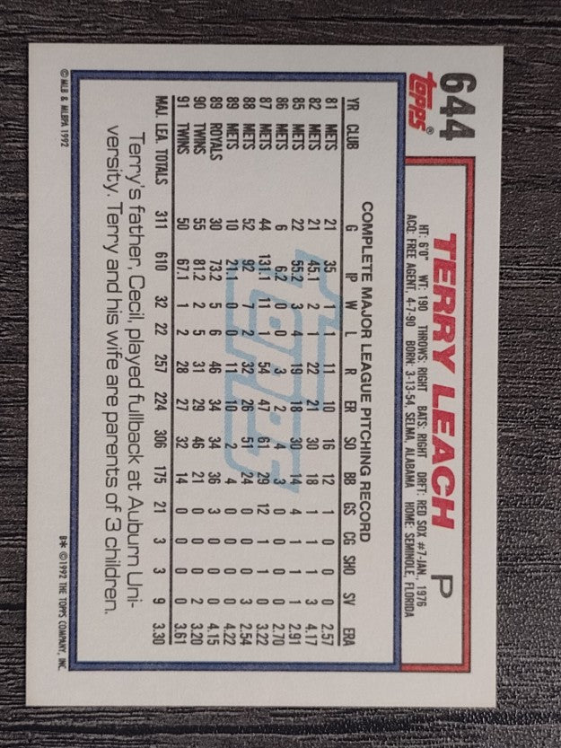 1992 Topps #644 Terry Leach