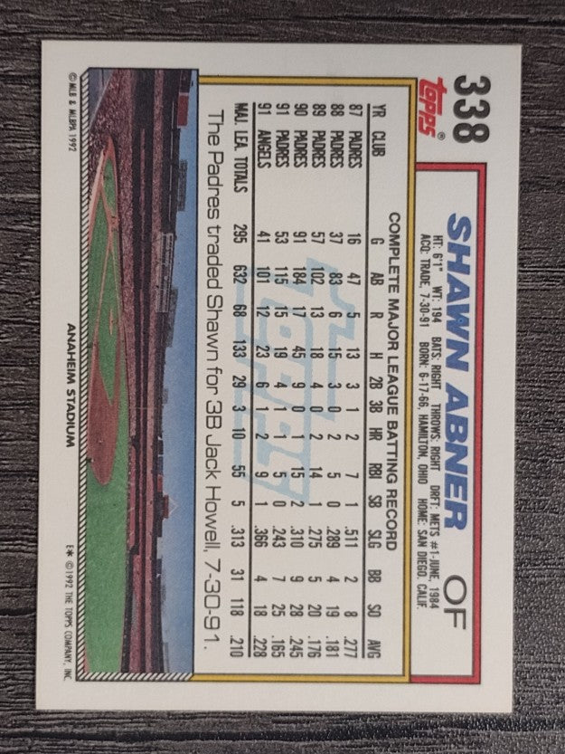 1992 Topps #338 Shawn Abner