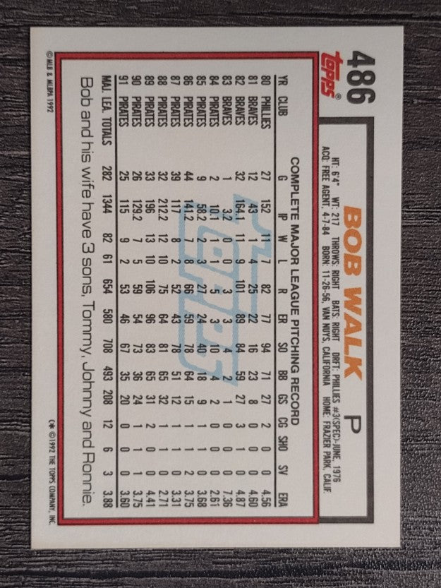 1992 Topps #486 Bob Walk