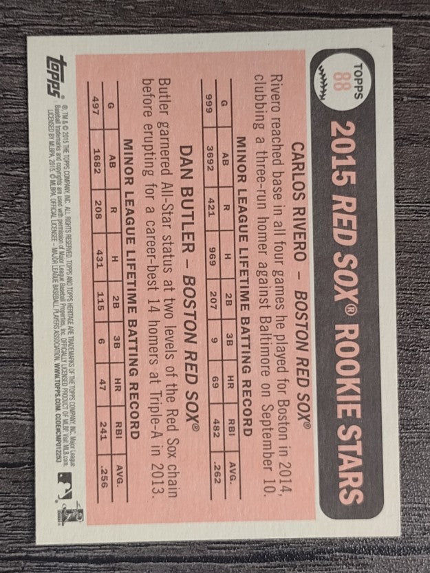 2015 Topps Heritage #88 Dan Butler RC/Carlos Rivero RC