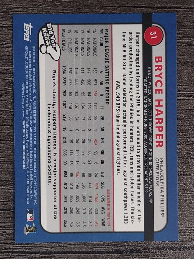 2020 Topps Big League #31 Bryce Harper