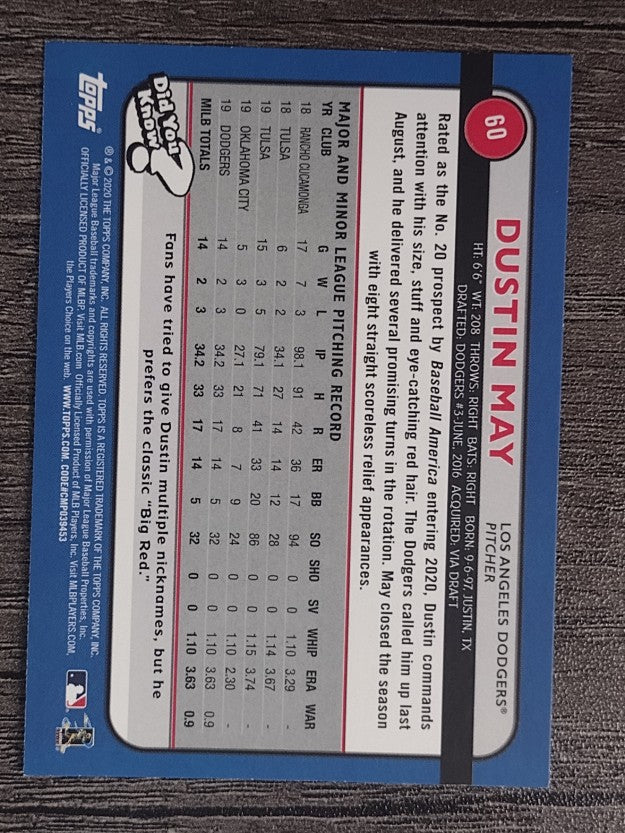 2020 Topps Big League #60 Dustin May RC