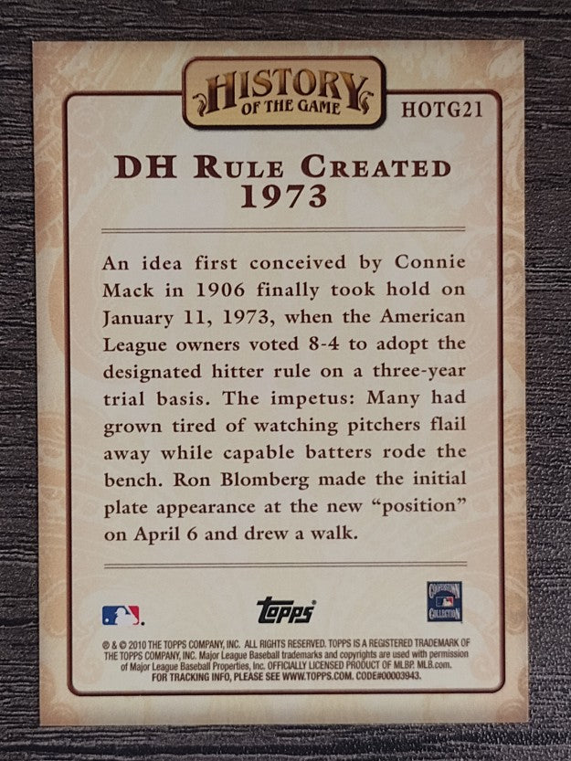 2010 Topps History of the Game #HOG21 DH rule created