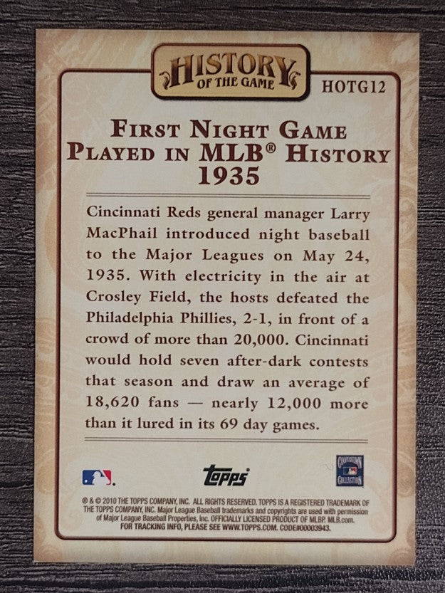 2010 Topps History of the Game #HOG12 Babe Ruth/First Night Game Played
