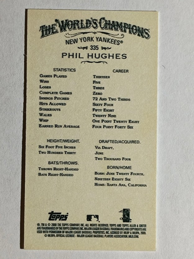 2008 Topps Allen and Ginter Mini #335 Phil Hughes
