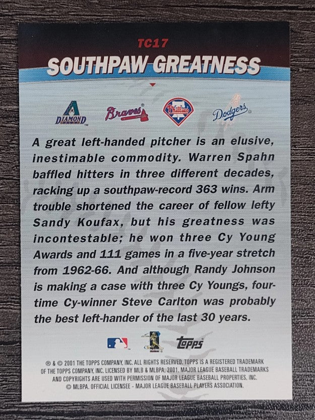 2001 Topps Combos #TC17 Randy Johnson/Warren Spahn/Steve Carlton/Sandy Koufax