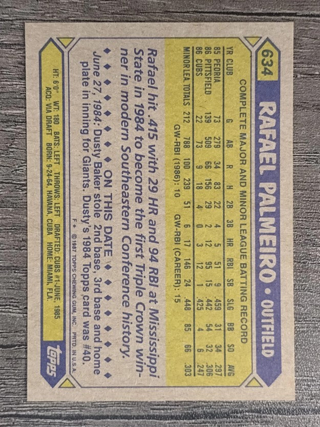 1987 Topps #634 Rafael Palmeiro RC