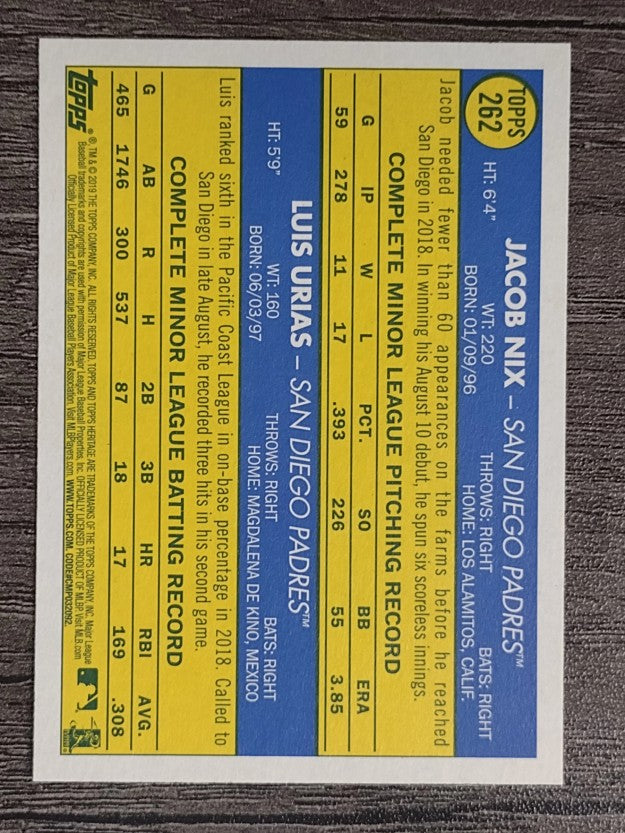2019 Topps Heritage #262 Jacob Nix RC/Luis Urias RC