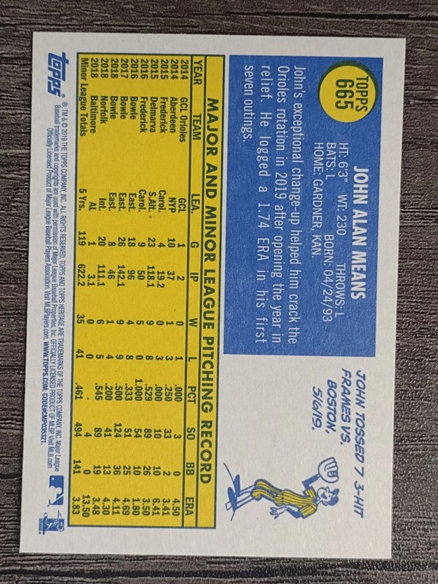 2019 Topps Heritage #665 John Means RC