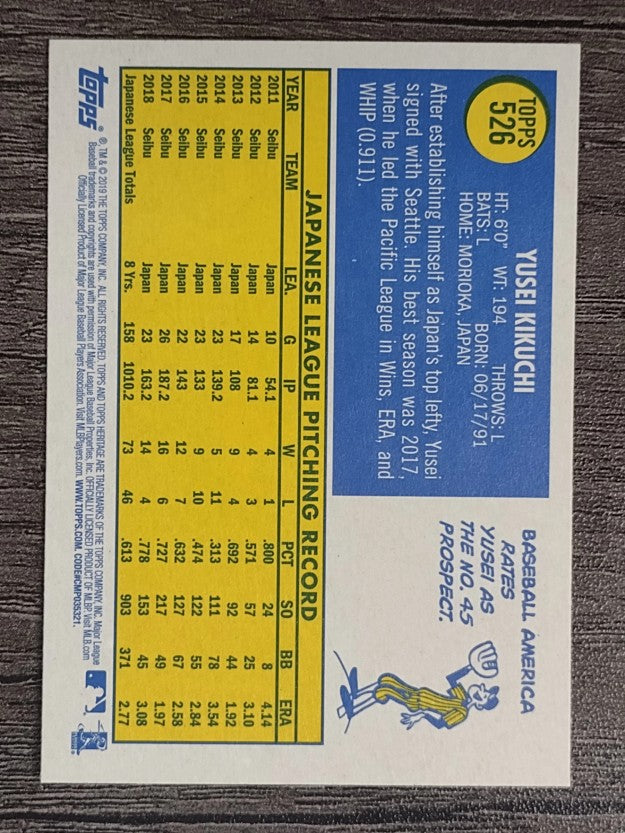 2019 Topps Heritage #526 Yusei Kikuchi RC