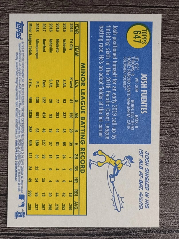 2019 Topps Heritage #647 Josh Fuentes RC