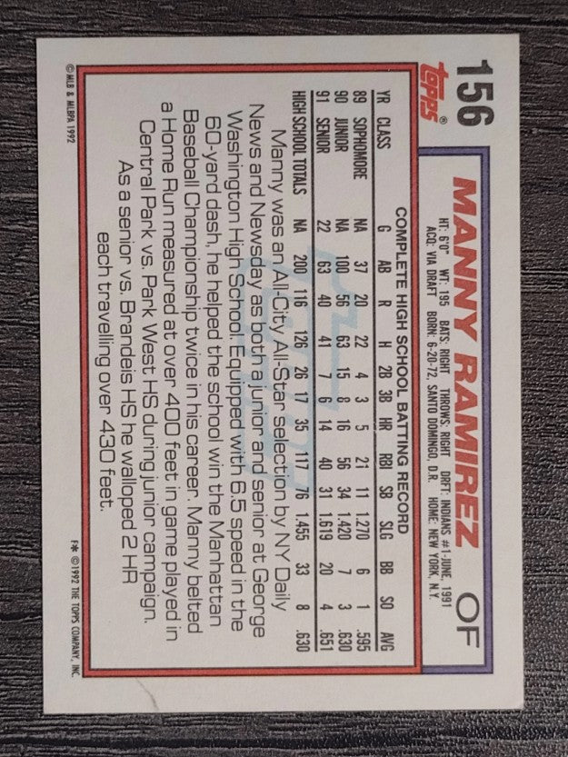 1992 Topps #156 Manny Ramirez RC (EX)