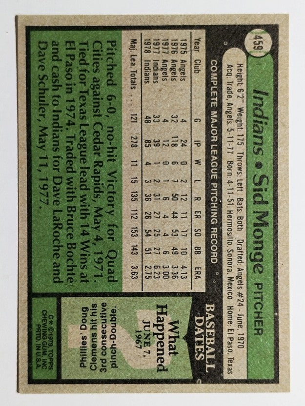 1979 Topps #459 Sid Monge (EXMT)