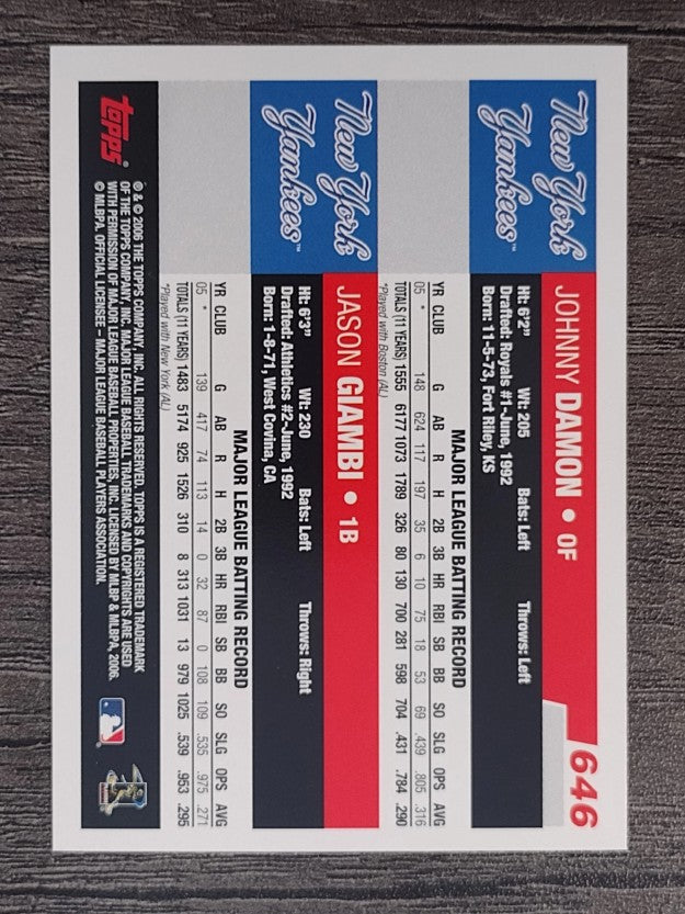 2006 Topps #646 Johnny Damon/Jason Giambi