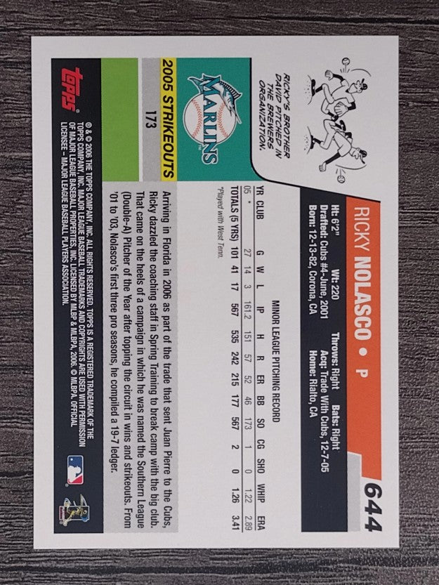 2006 Topps #644 Ricky Nolasco