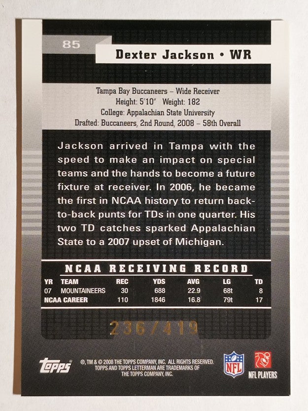 2008 Topps Letterman #85 Dexter Jackson RC