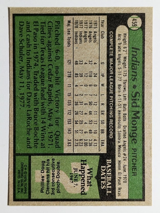1979 Topps #459 Sid Monge (NM)