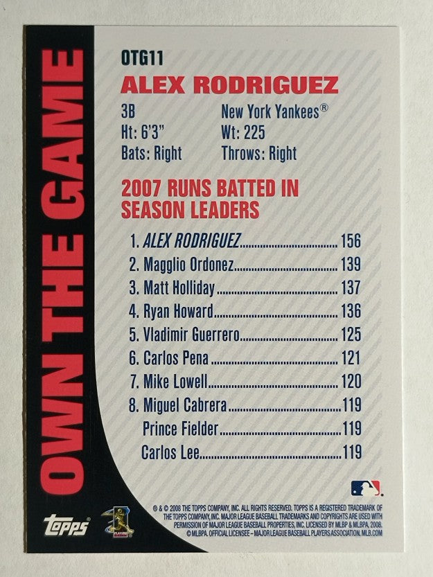 2008 Topps Own the Game #OTG11 Alex Rodriguez