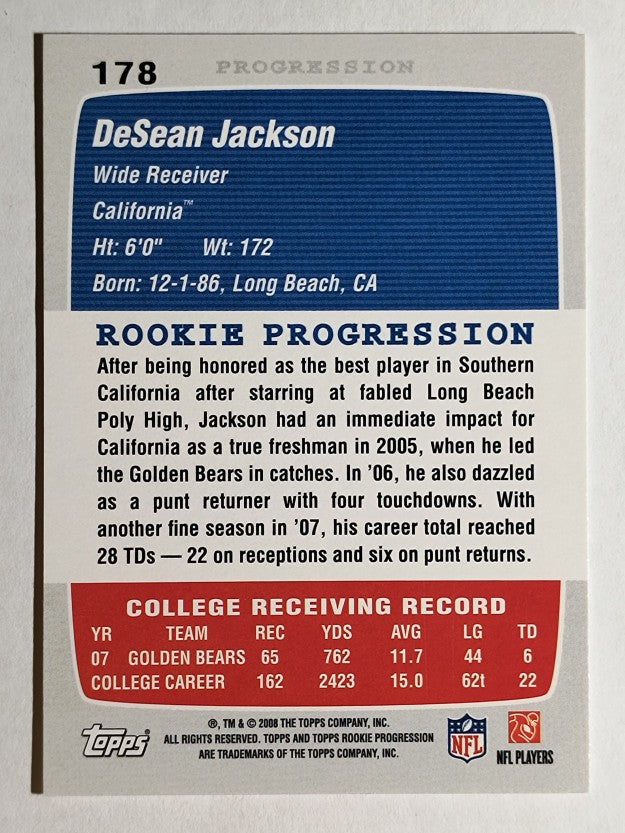 2008 Topps Rookie Progression #178 DeSean Jackson RC