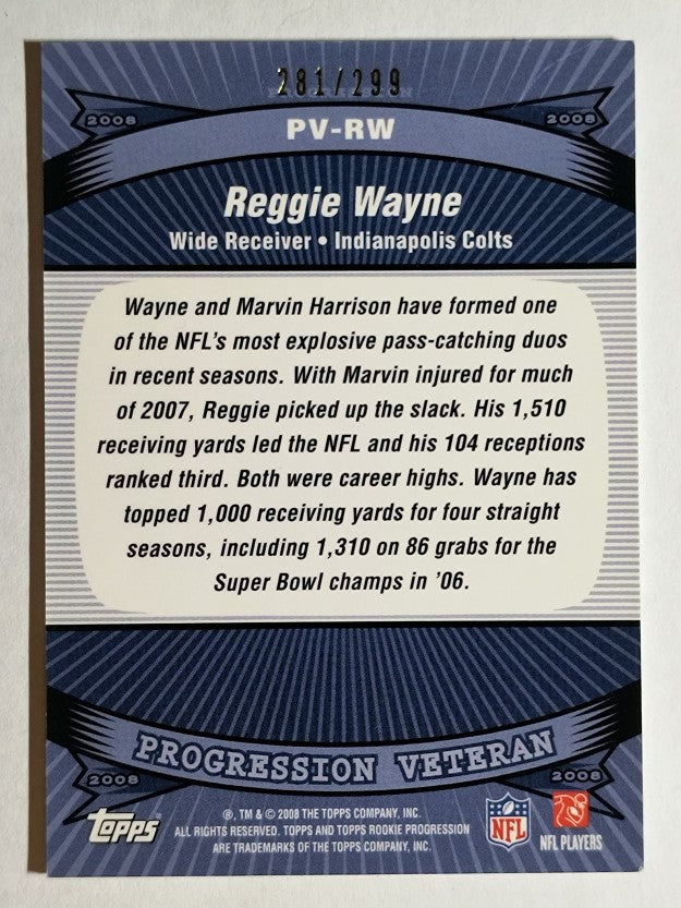 2008 Topps Rookie Progression Veterans Silver #PVRW Reggie Wayne