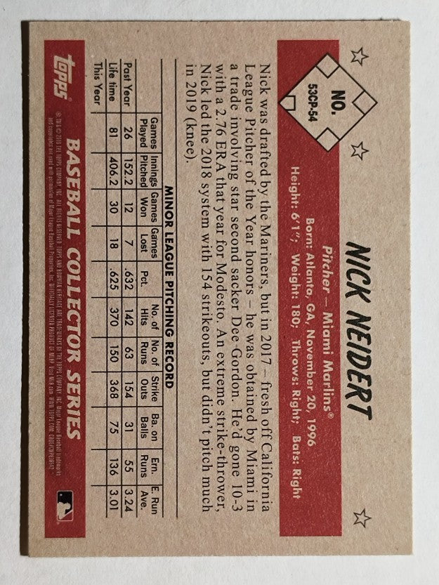 2019 Bowman Heritage Chrome Prospects #53CP54 Nick Neidert