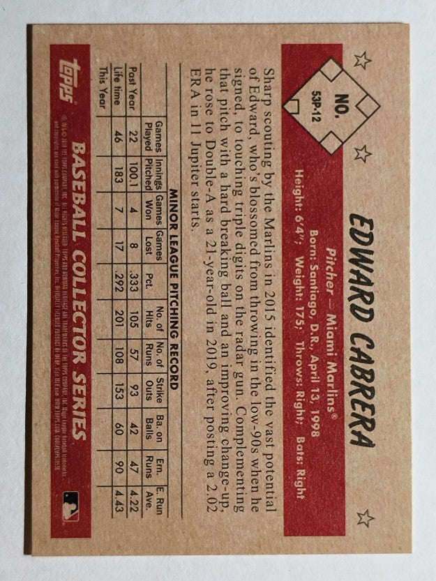 2019 Bowman Heritage Prospects #53P12 Edward Cabrera